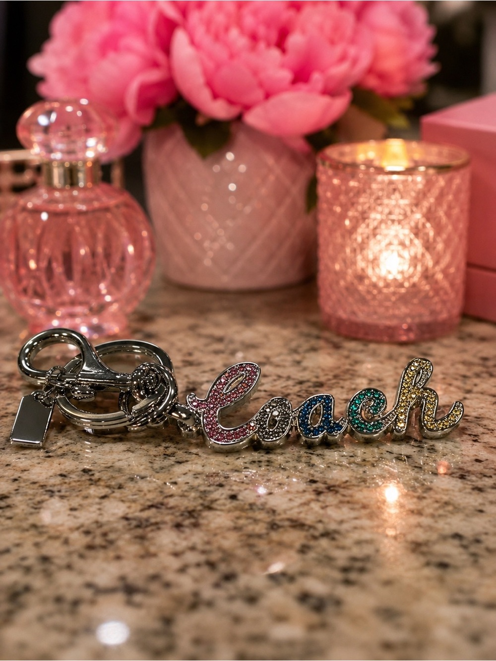 Coach Fashion Multicolor Crystal Logo Keychain
